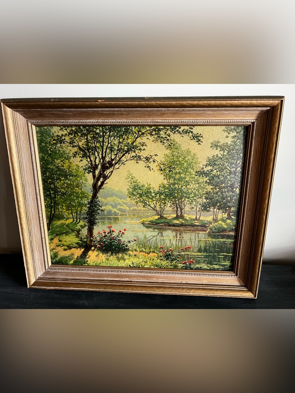 Beautiful Vintage River Landscape Print "Paysage à l'étang, Mailly-le-Château"